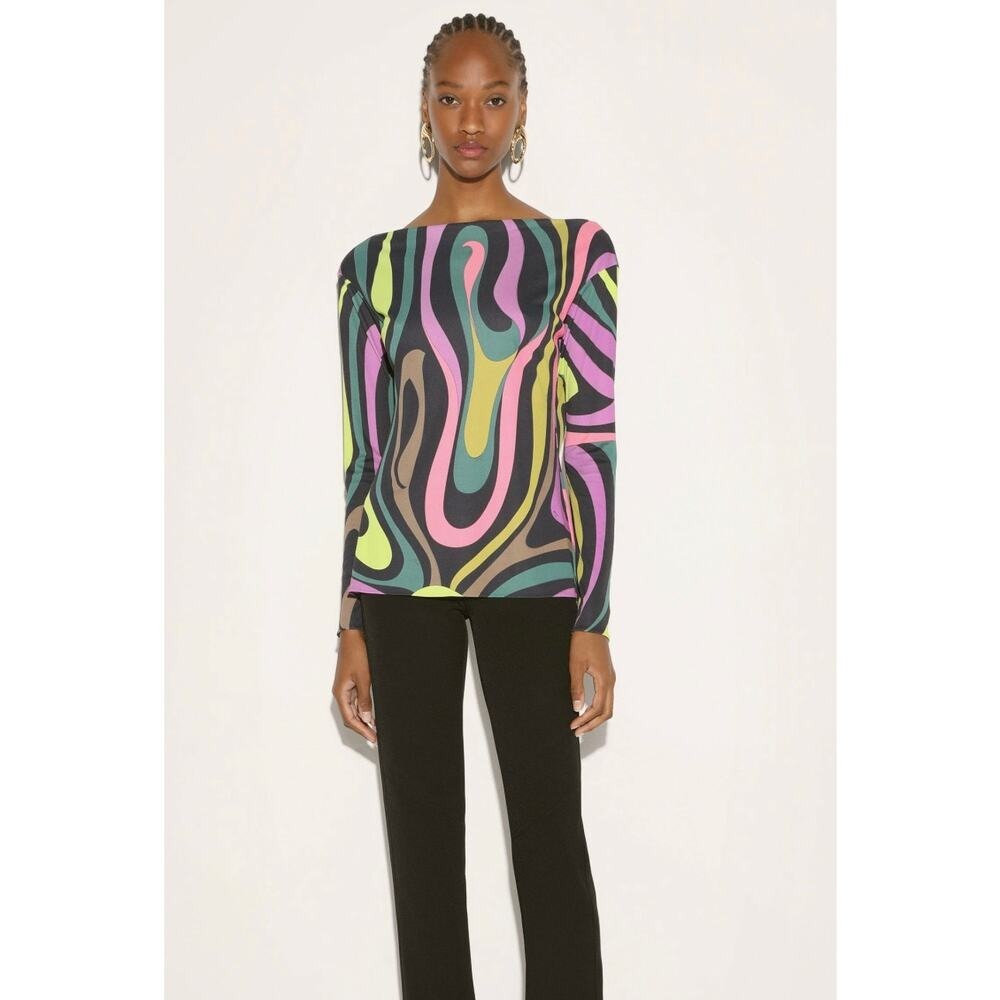 Emilio Pucci Women's marmo print multicolor Boat Neck Top Silk size‎ 2 $935